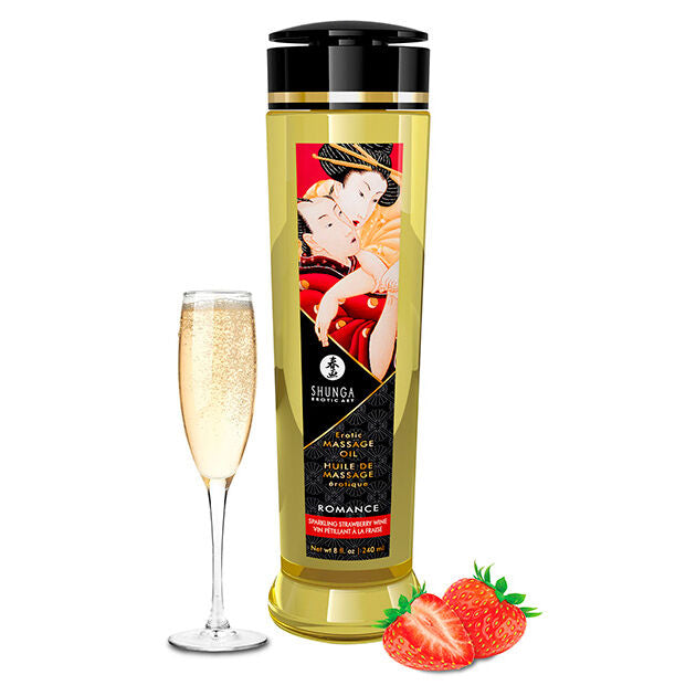 Shunga - Huile de massage érotique Vin Pétillant à la Fraise - 240 ml