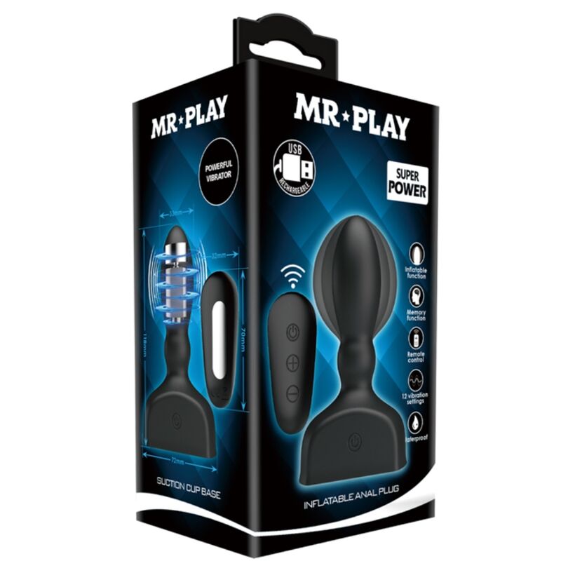 Plug Anal Gonflable et Vibrant avec Télécommande Noir - Mr Play