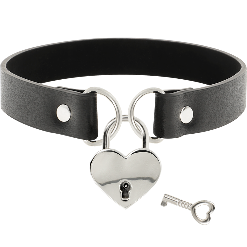 Collier Fétiche Cuir Végan Cœur et Clé Noir - Coquette