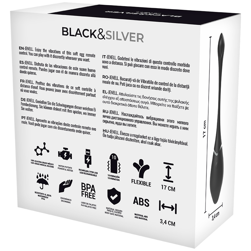 Black&Silver - Œuf vibrant en Silicone Rechargeable Jenell - Noir