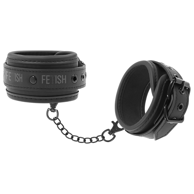 Fetish Submissive – Menottes de Cheville BDSM en Cuir Synthétique Noir