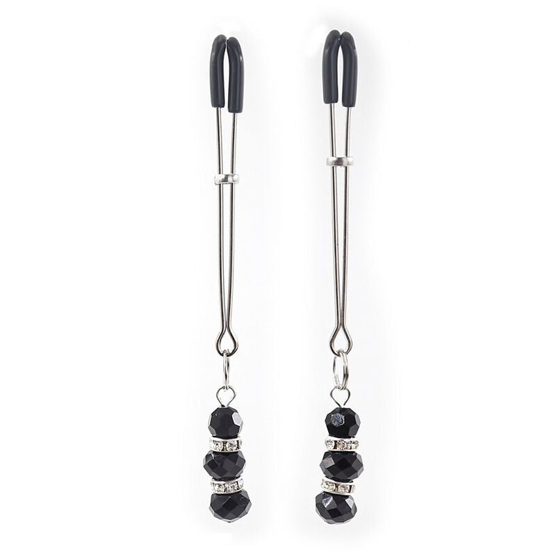 Ohmama Fetish – Pincettes à tétons avec pierre de cristal noir