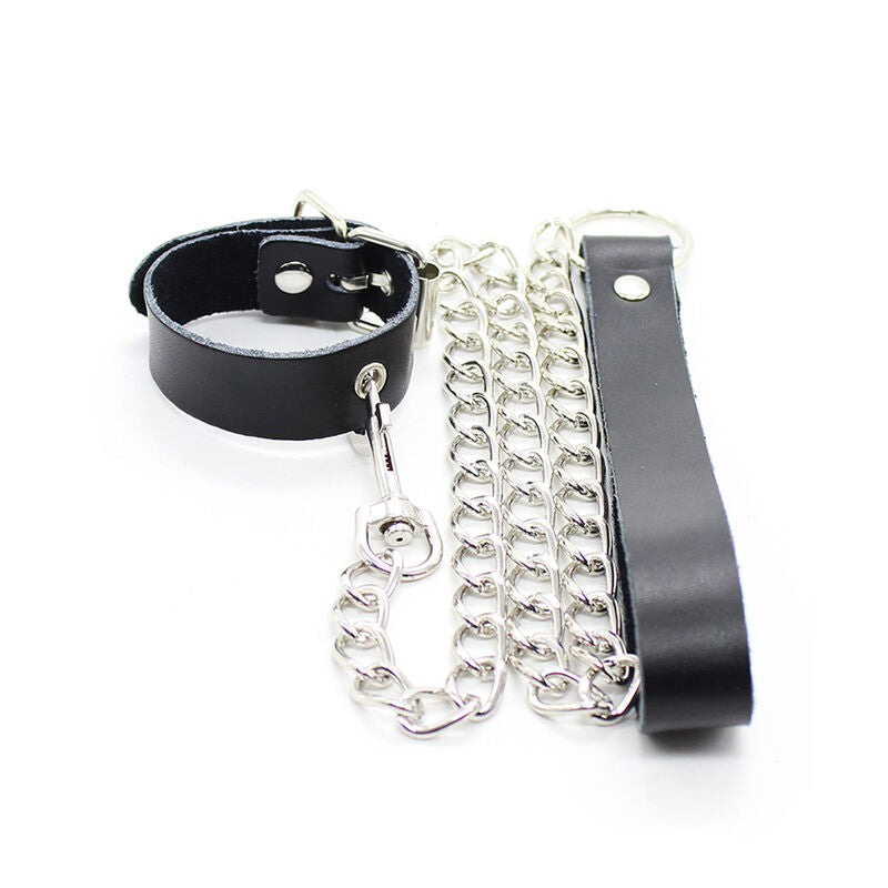 Collier pénis et bracelet en cuir avec chaîne métallique - Ohmama - OHMAMA FETISH