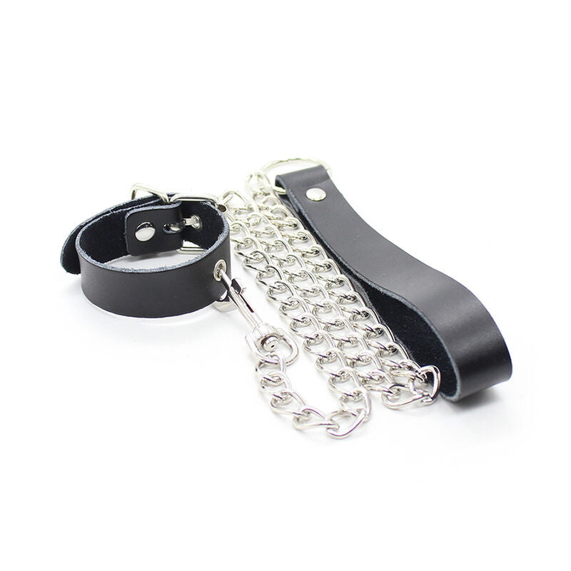 Collier pénis et bracelet en cuir avec chaîne métallique - Ohmama - OHMAMA FETISH