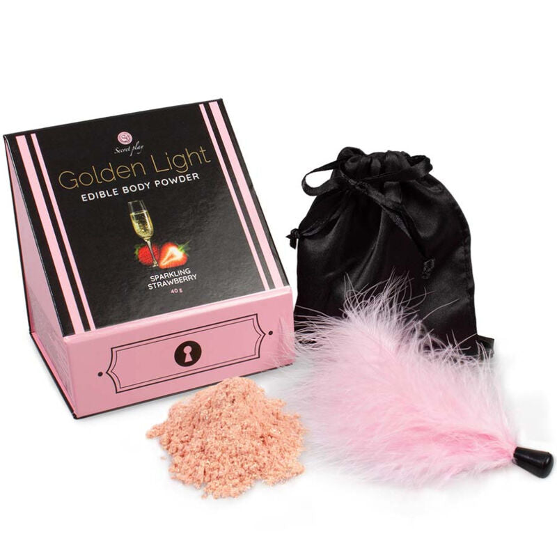 Secret Play - Kit poudre comestible vin pétillant à la fraise et plumeau Golden Light