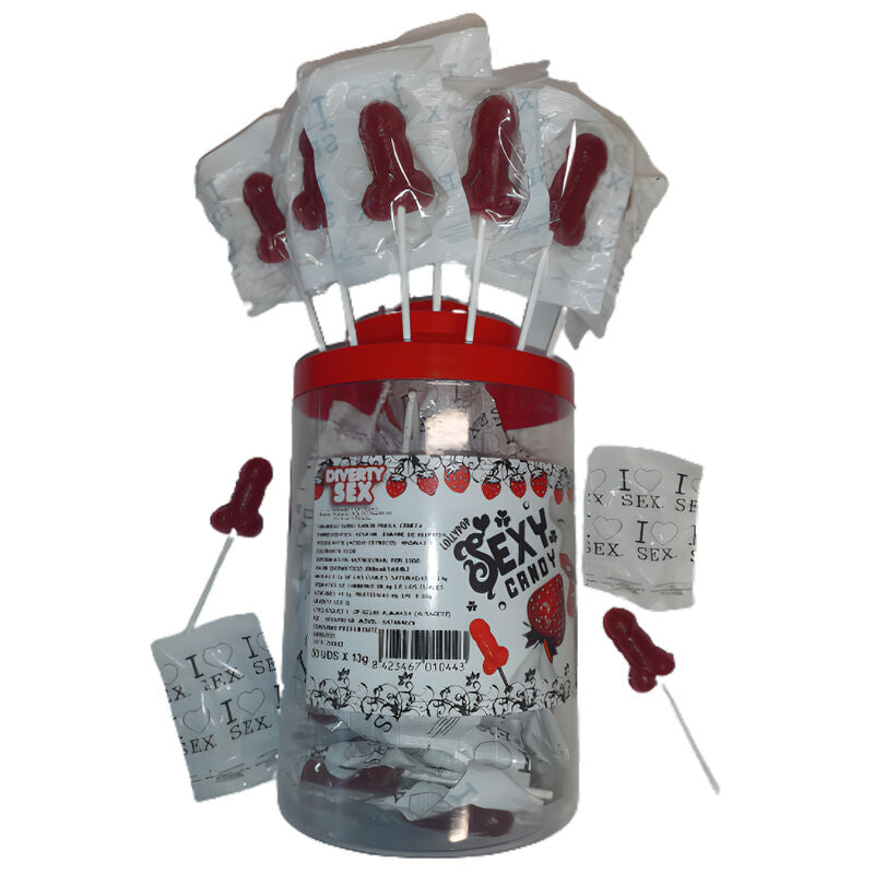 Sucettes Pénis Fraise Cerise Pot de 50 - Diablo Picante