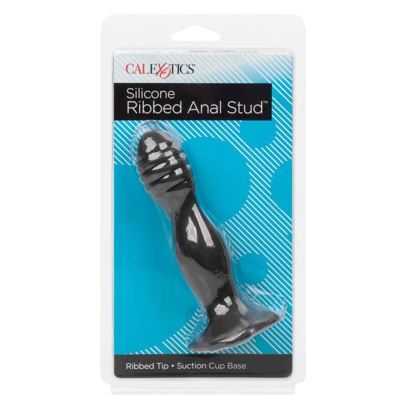 Plug Anal Nervuré Silicone Noir avec Ventouse - CalExotics