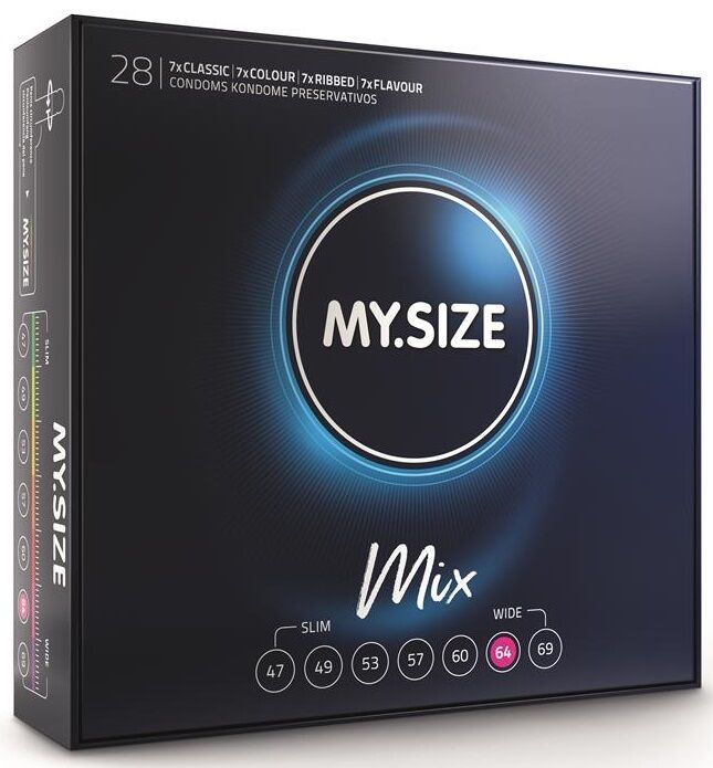 My Size – Mix Préservatifs 64 mm XXL – Naturels Nervurés Aromatisés – 28 unités
