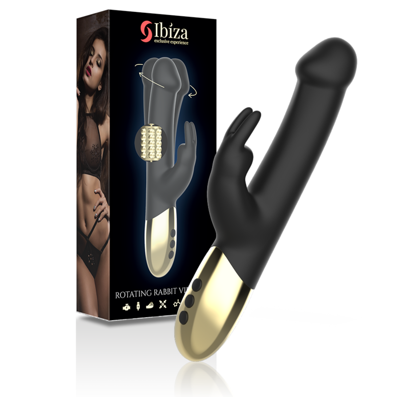 Vibromasseur Lapin Rotatif Ibiza Noir et Or - Ibiza