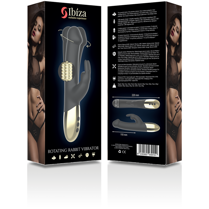 Vibromasseur Lapin Rotatif Ibiza Noir et Or - Ibiza