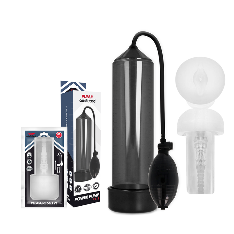 Pompe à pénis RX3 avec manchon de plaisir noire - Pump Addicted - PUMP ADDICTED