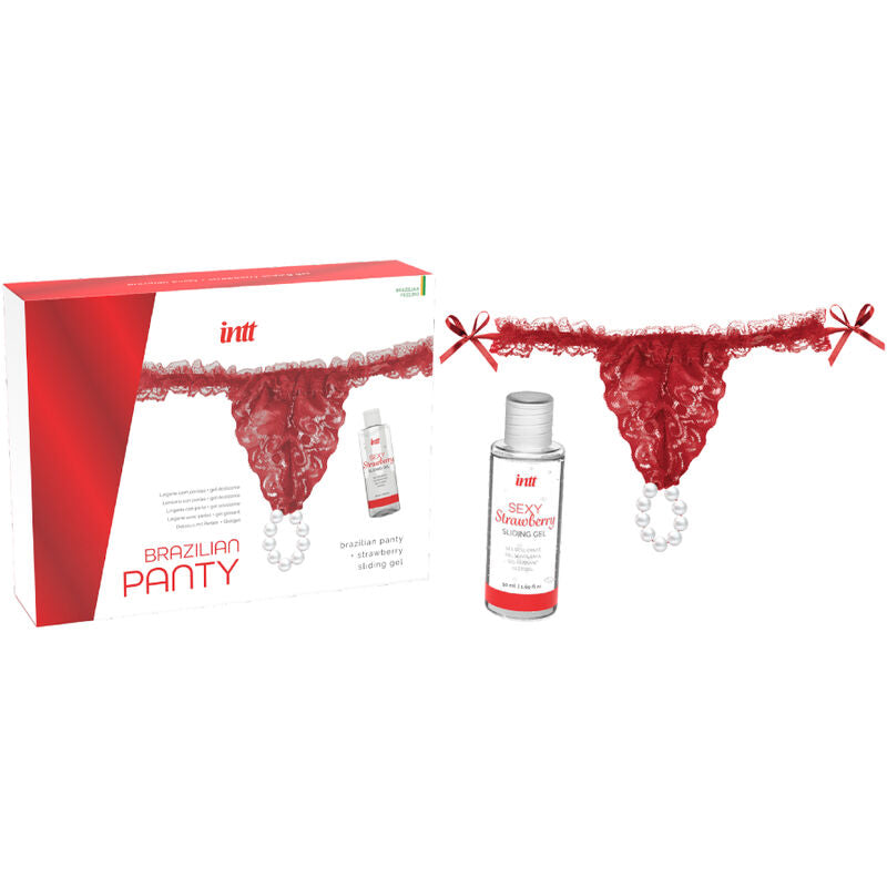 Culotte Sexy Brazilian Panty Rouge avec Perles - Intt