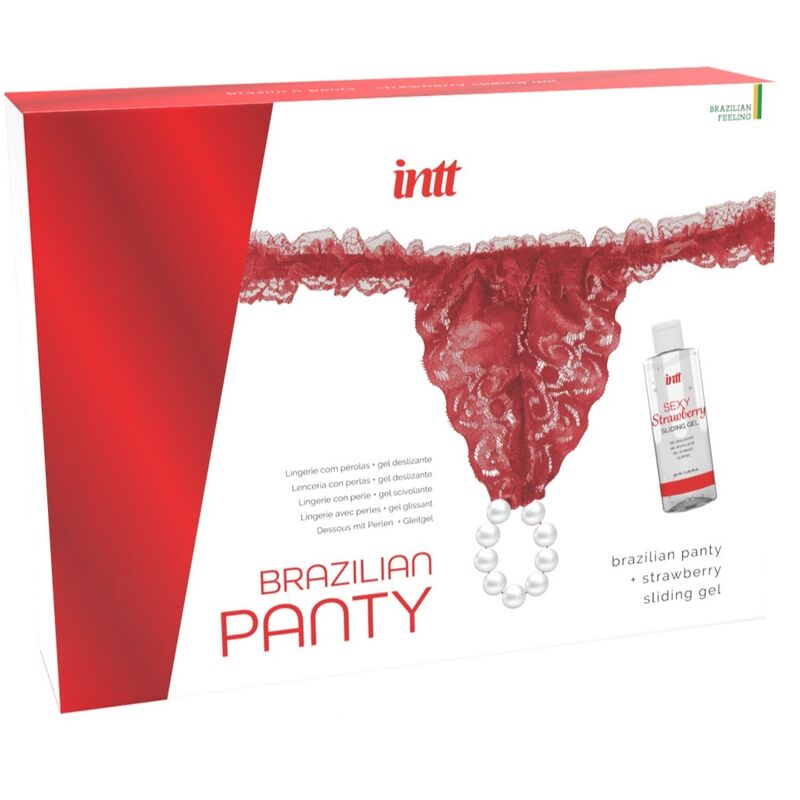 Culotte Sexy Brazilian Panty Rouge avec Perles - Intt