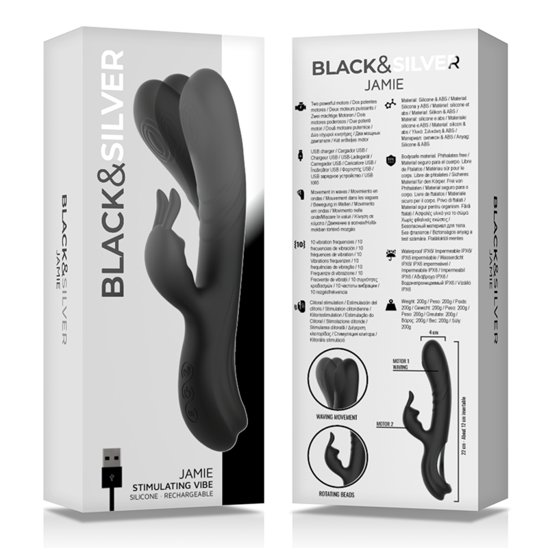 Stimulateur Rabbit Jamie Silicone Rechargeable Noir - Black&Silver