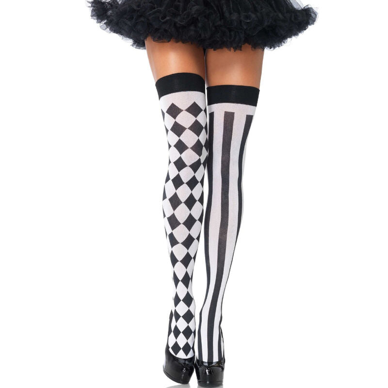 Bas Cuissardes Arlequin Noir/Blanc Taille Unique - Leg Avenue