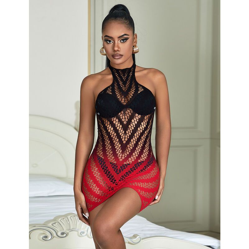 Body Résille Dégradé Rouge et Noir Taille Unique - Subblime - SUBBLIME DRESSES