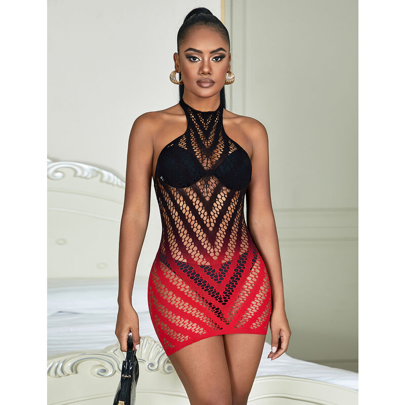 Body Résille Dégradé Rouge et Noir Taille Unique - Subblime - SUBBLIME DRESSES