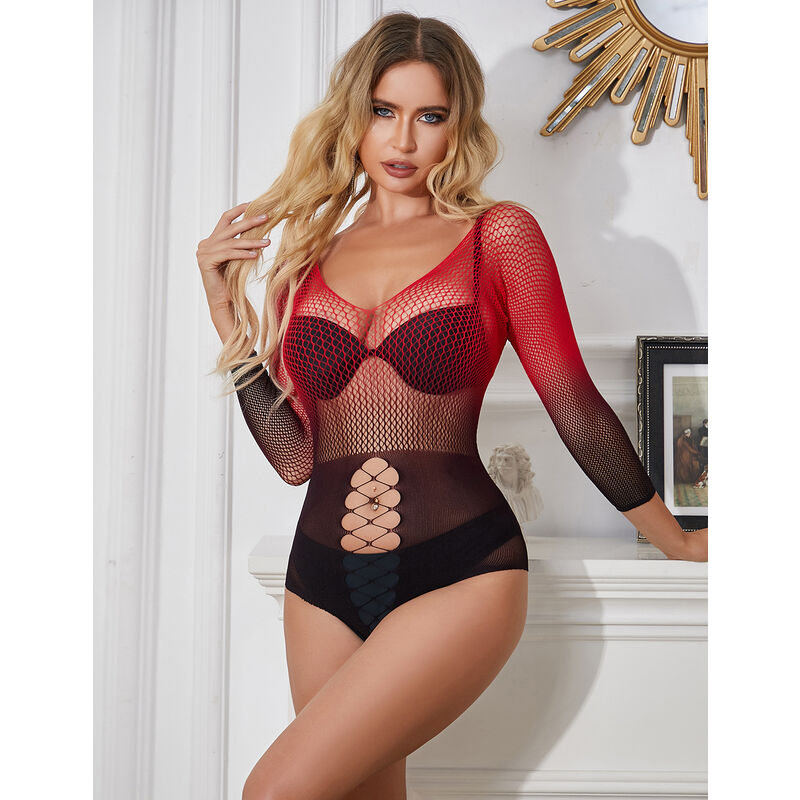 Robe Résille Dégradé Rouge et Noir Manches Longues - Subblime - SUBBLIME DRESSES