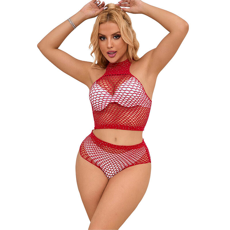 Ensemble Lingerie Résille Strass Rouge Taille Unique - Subblime - SUBBLIME SETS