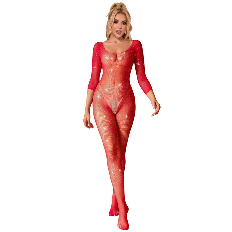 Bodystocking résille losanges manches longues rouge - Subblime - SUBBLIME BODYSTOCKINGS