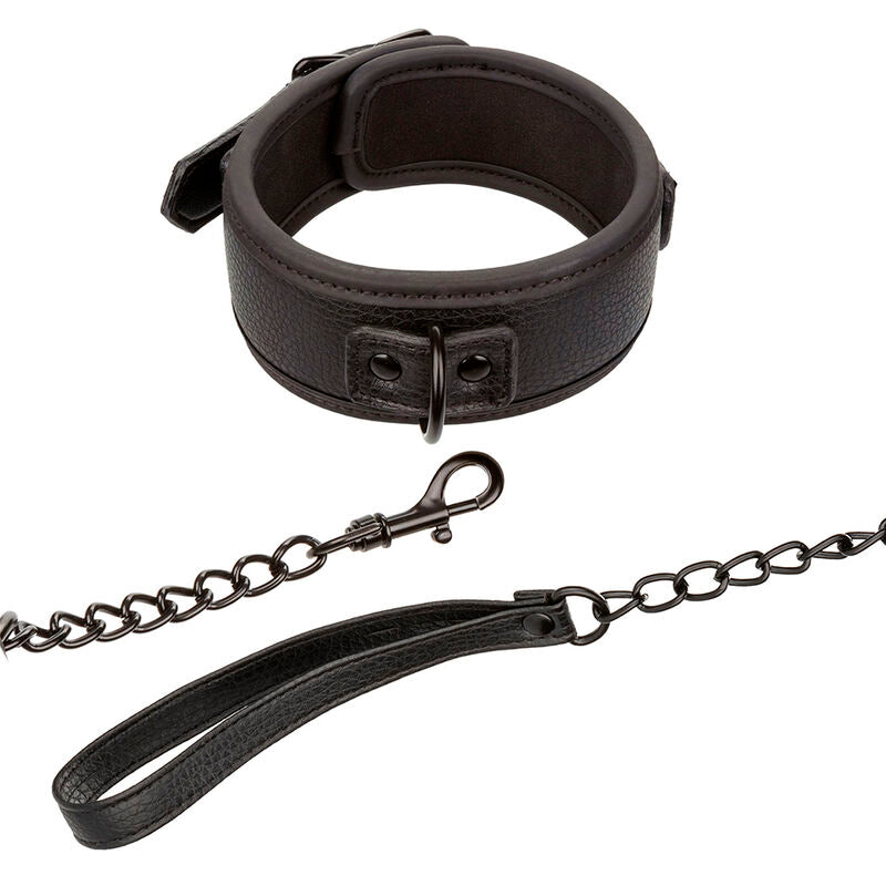 Collier et Laisse Nocturnal Cuir Réglable Noir - CalExotics