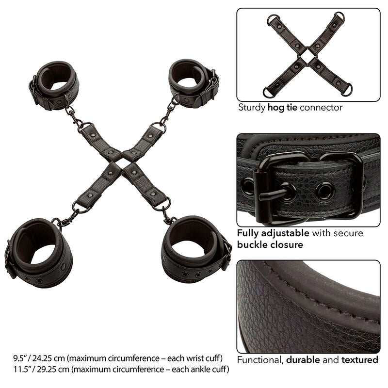 Kit Hogtie Connecteur en X Cuir Noir Ajustable - Calexotics