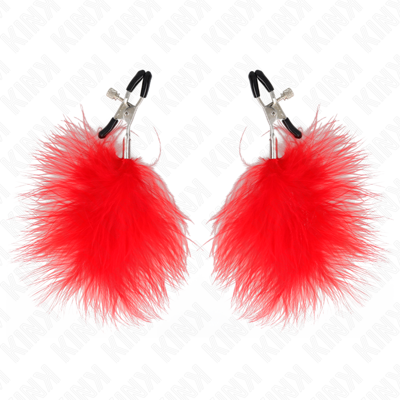 KINK – Pince à tétons avec plumes rouge