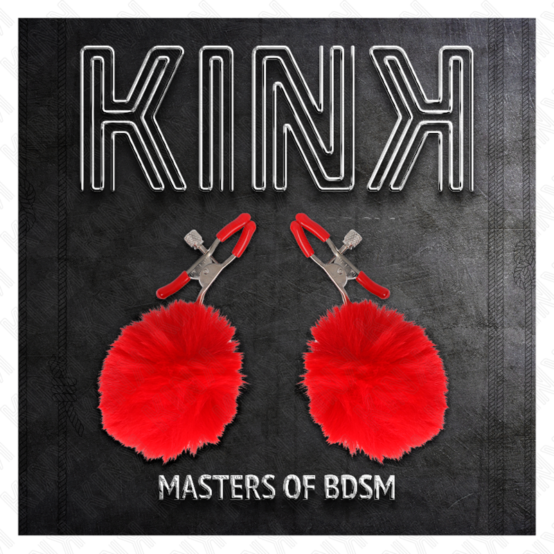 KINK – Pince à tétons avec pompons en fourrure rouge