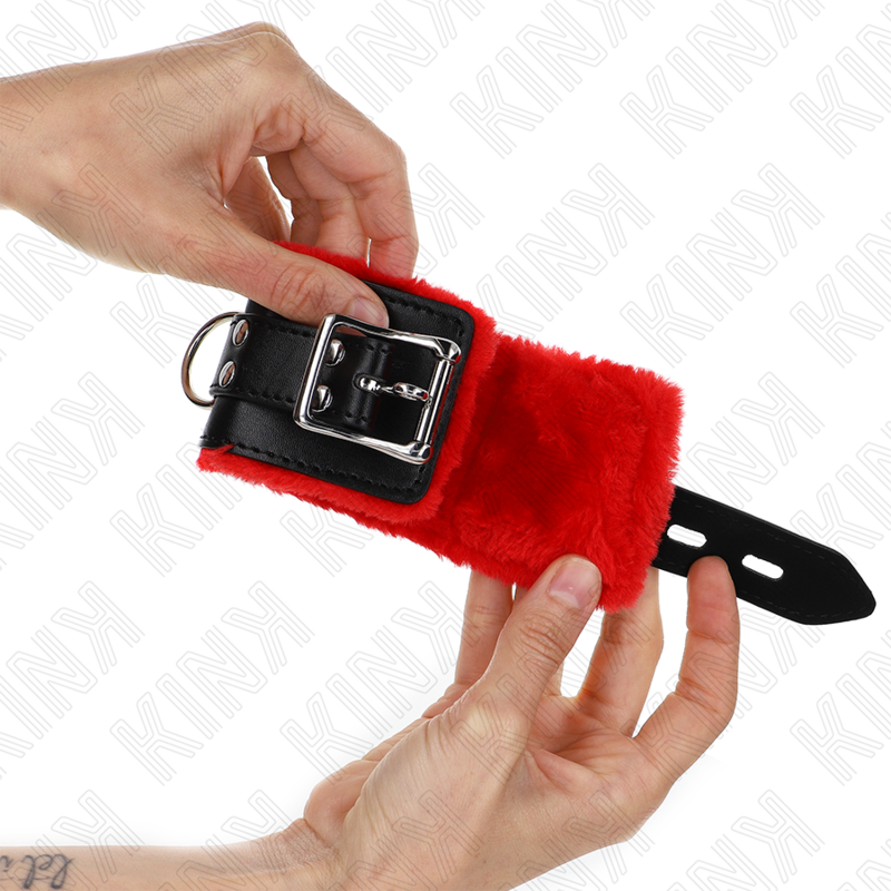 Menottes BDSM Cuir Doublées Fourrure Rouge Noir - Kink - KINK WRIST RESTRAINT
