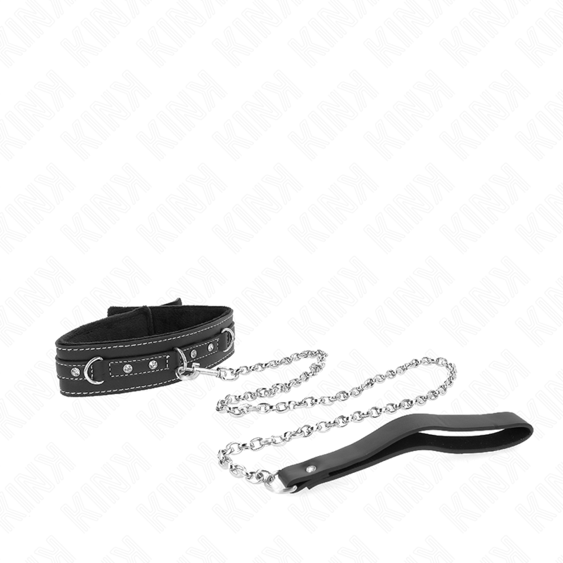 Collier BDSM Cuir PVC avec Laisse 105cm Rivets Strass - KINK - KINK COLLAR & GAG