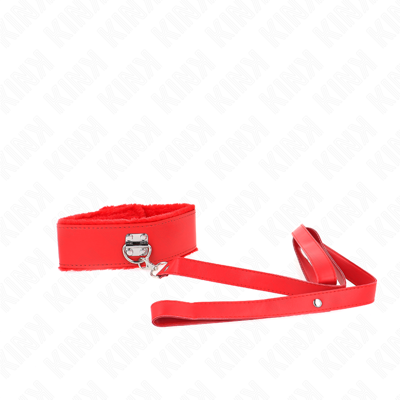 Collier avec Laisse 116cm Clous Argentés Rouge - Kink - KINK COLLAR & GAG