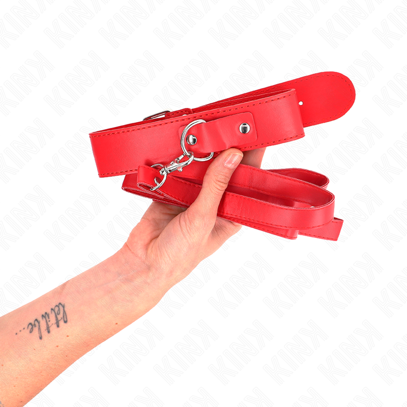 Collier Bondage avec Laisse 116 cm Rouge Ajustable - KINK - KINK COLLAR & GAG