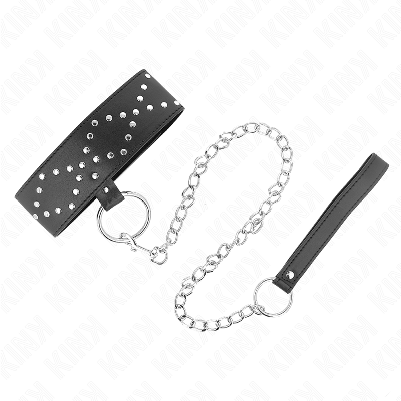 Collier BDSM avec Laisse Clous Argentés 65cm Réglable - KINK - KINK COLLAR & GAG