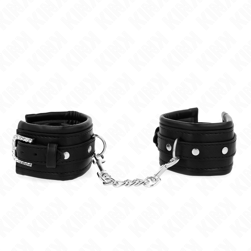 Menottes Cuir Contraintes Poignets Strass Noir Ajustable - KINK - KINK WRIST RESTRAINT