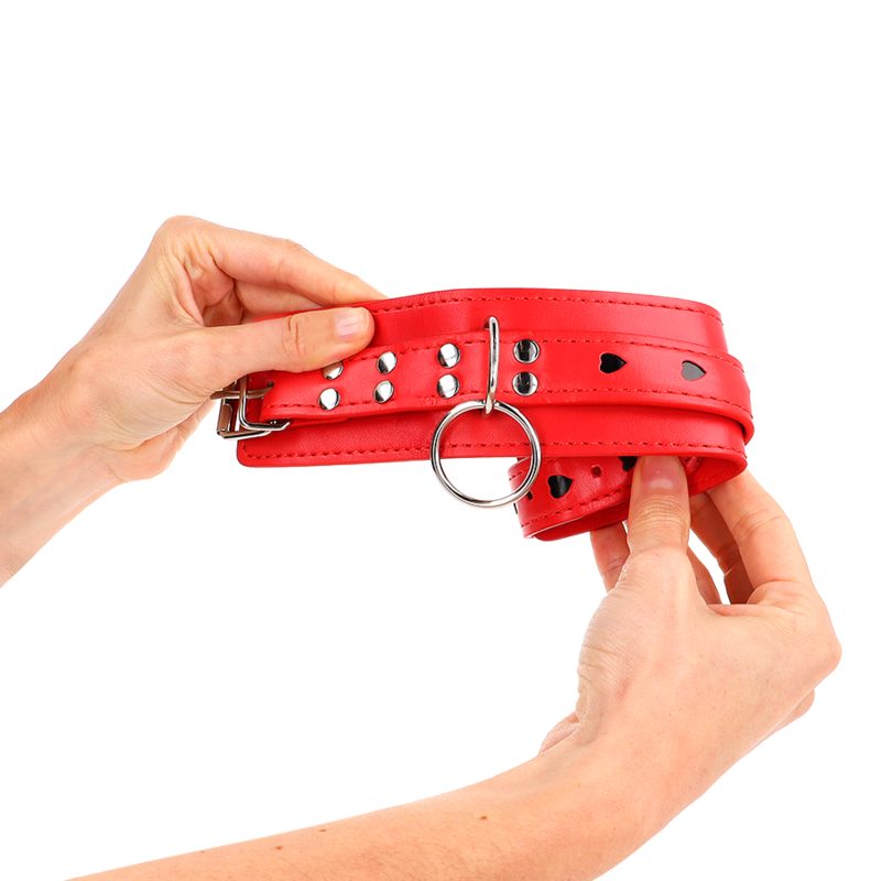 Bracelets Poignets Cuir Rouge Coeur Noir 21-28cm - KINK - KINK WRIST RESTRAINT