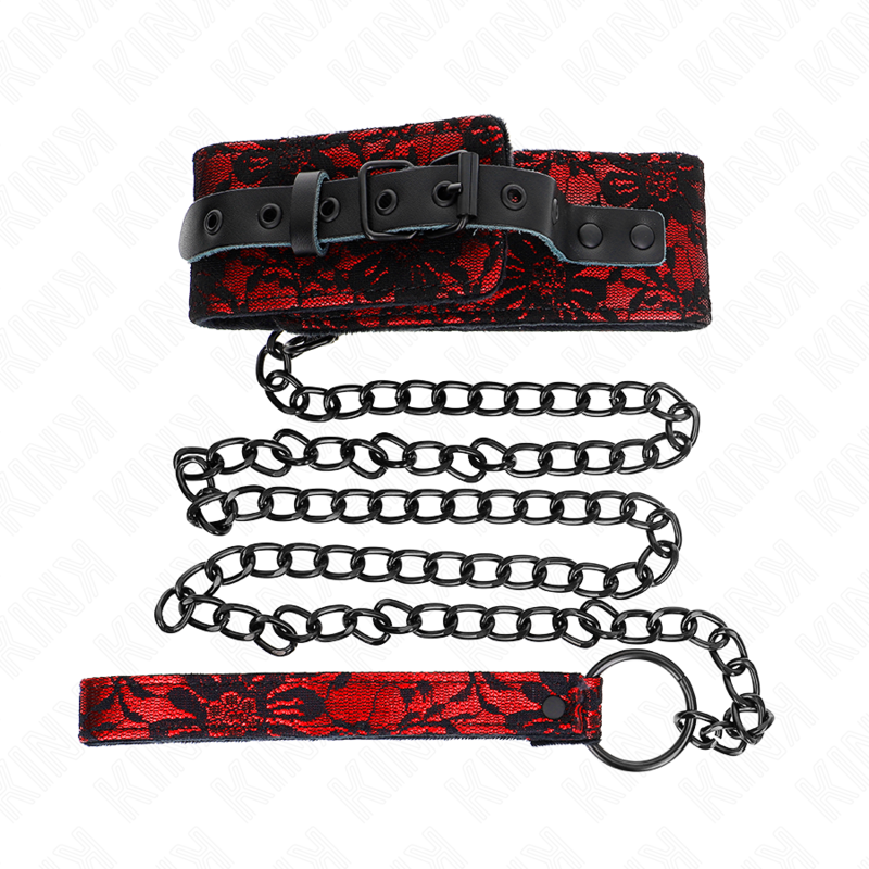 Collier BDSM Dentelle avec Laisse en Cuir Véritable - KINK - KINK COLLAR & GAG