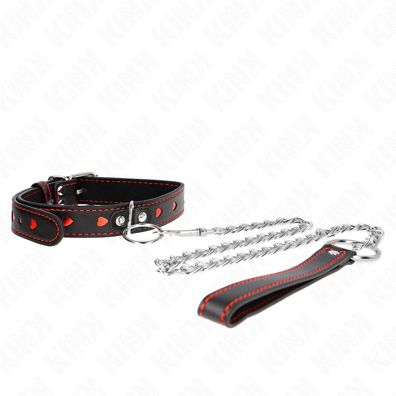 Collier BDSM avec Laisse Détails Coeur 65 cm - KINK - KINK COLLAR & GAG