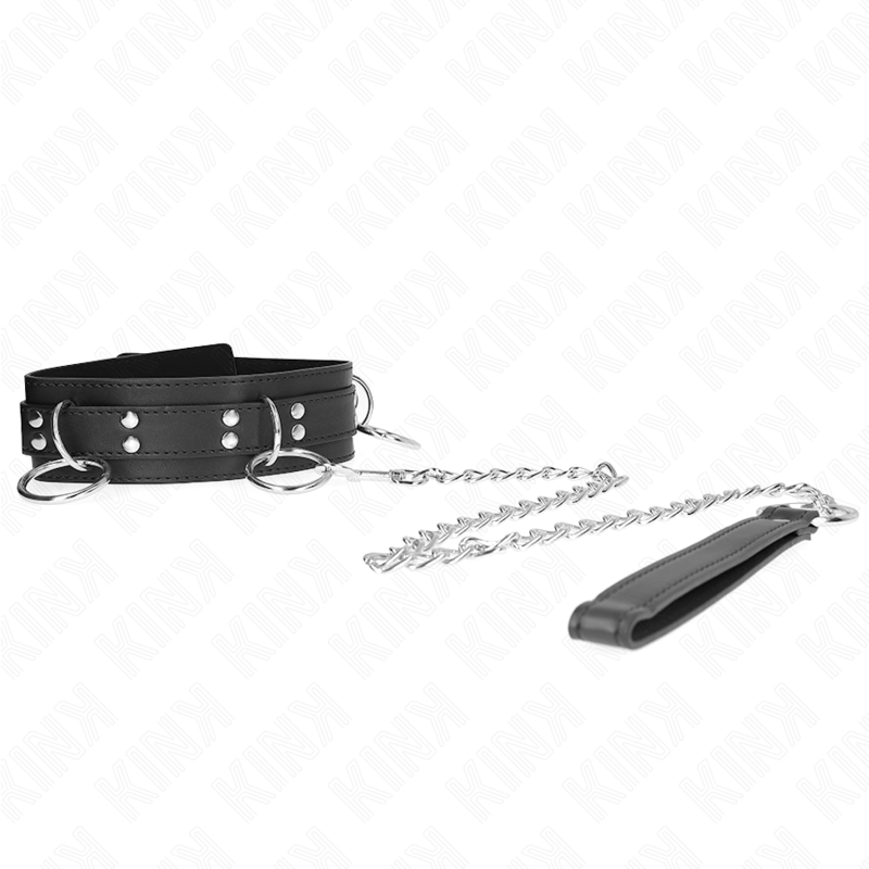 Collier BDSM Esclavage 3 Anneaux avec Sangle 80cm - KINK - KINK COLLAR & GAG