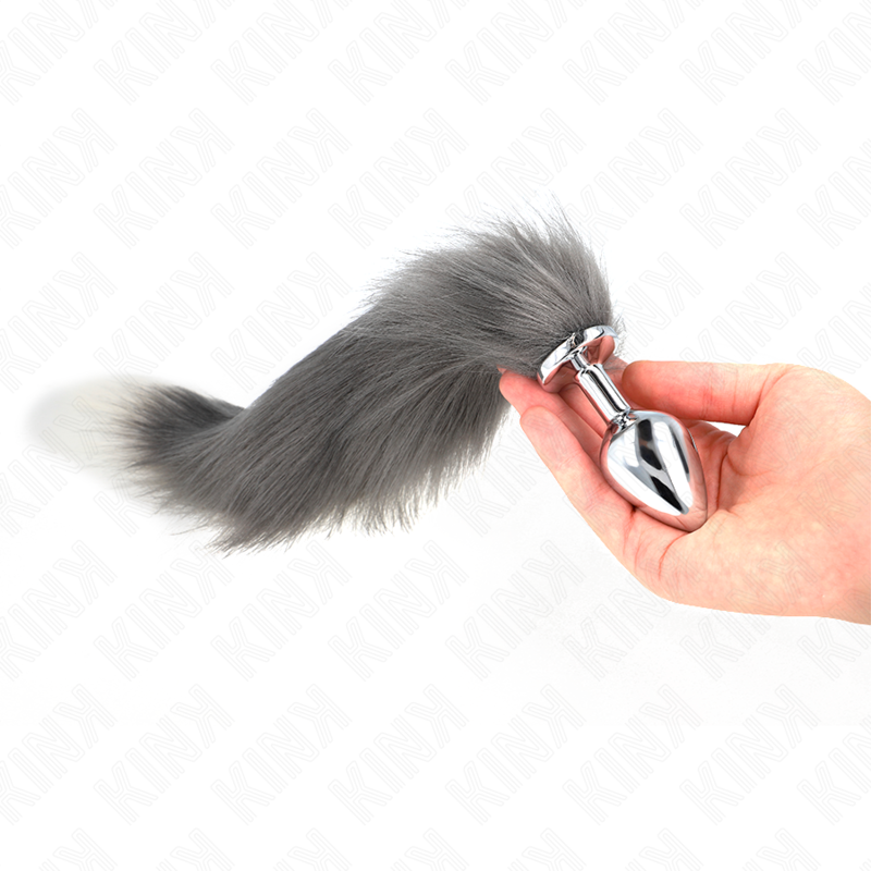 Plug Anal Queue de Renard Gris et Blanc Synthétique 40 cm Taille M - KINK