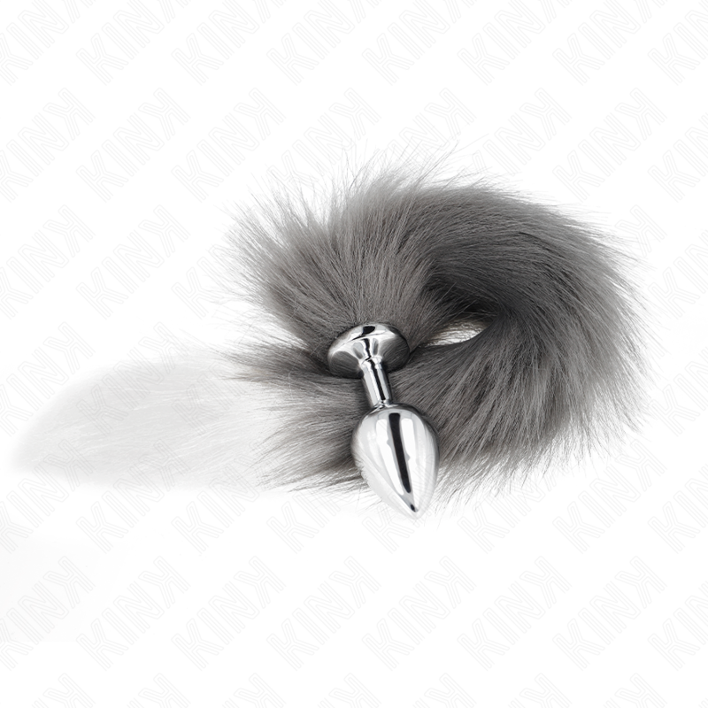 Plug Anal Queue de Renard Gris et Blanc Synthétique 40 cm Taille M - KINK