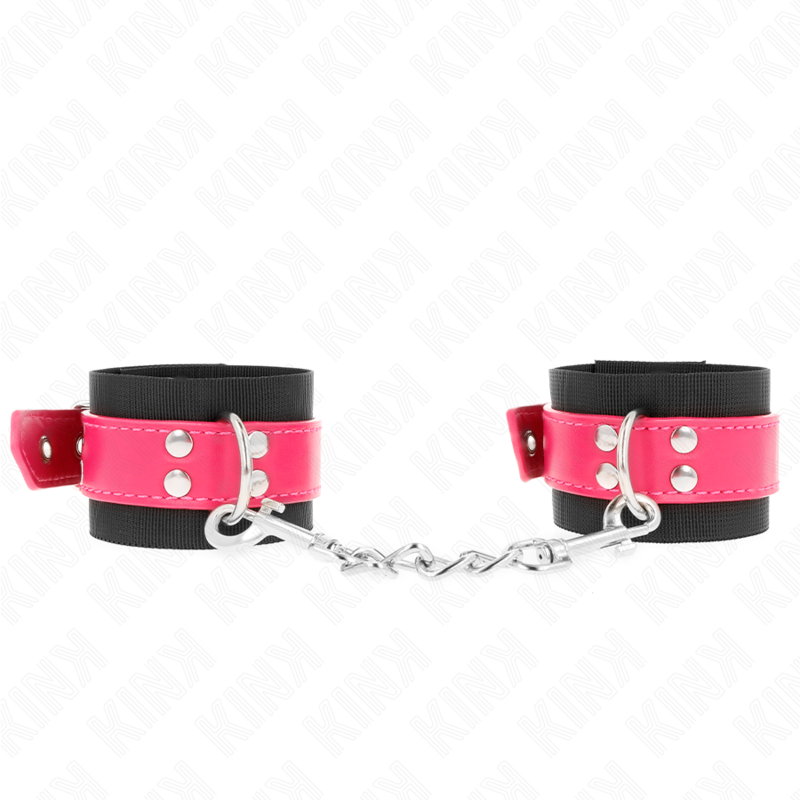 Menottes Poignets KINK Nylon Noir Cuirette Rose - KINK - KINK WRIST RESTRAINT