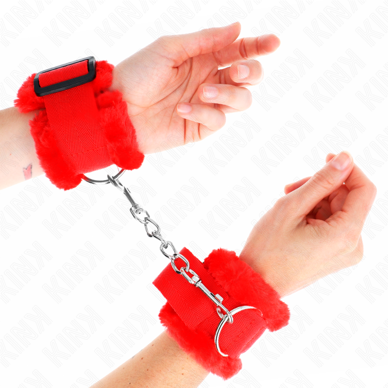Menottes Appui-Poignets Doublés Fourrure Rouge Ajustable - KINK - KINK WRIST RESTRAINT