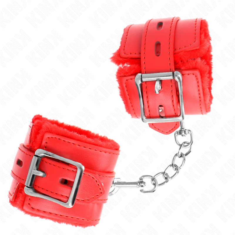 Manchettes BDSM Fourrure Rouge Réglables 17-29cm - KINK - KINK WRIST RESTRAINT