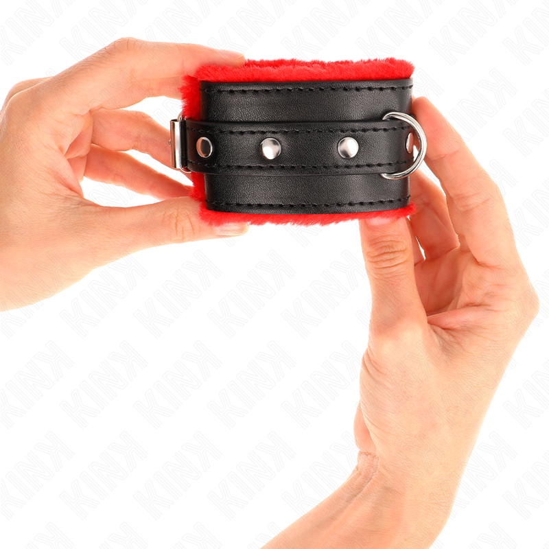 Menottes Cuir Fourrure Premium Rouge Réglables - KINK - KINK WRIST RESTRAINT