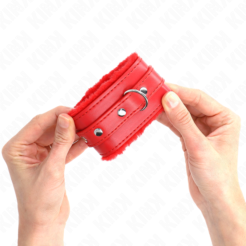 Bracelets BDSM Premium Rouge Fourrure Réglable 17-29cm - KINK - KINK WRIST RESTRAINT