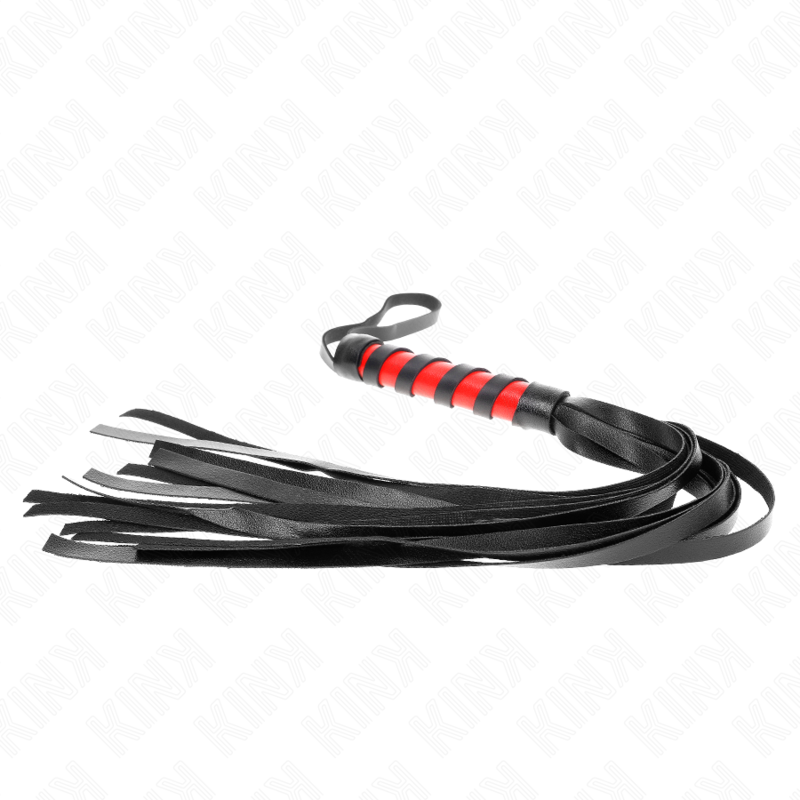 KINK - Mini Martinet BDSM avec Poignée Tréssé Rouge et Noir - 45 cm