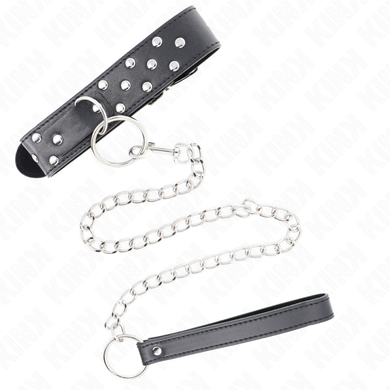 Collier BDSM Rivet Anneau avec Ceinture 65cm Noir - KINK - KINK COLLAR & GAG