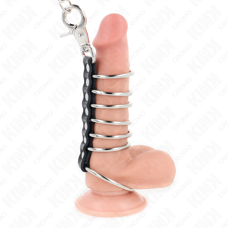 Set Anneaux Péniens Kink 7 Anneaux Métal Cuir Chaîne - Kink - KINK RING POWER