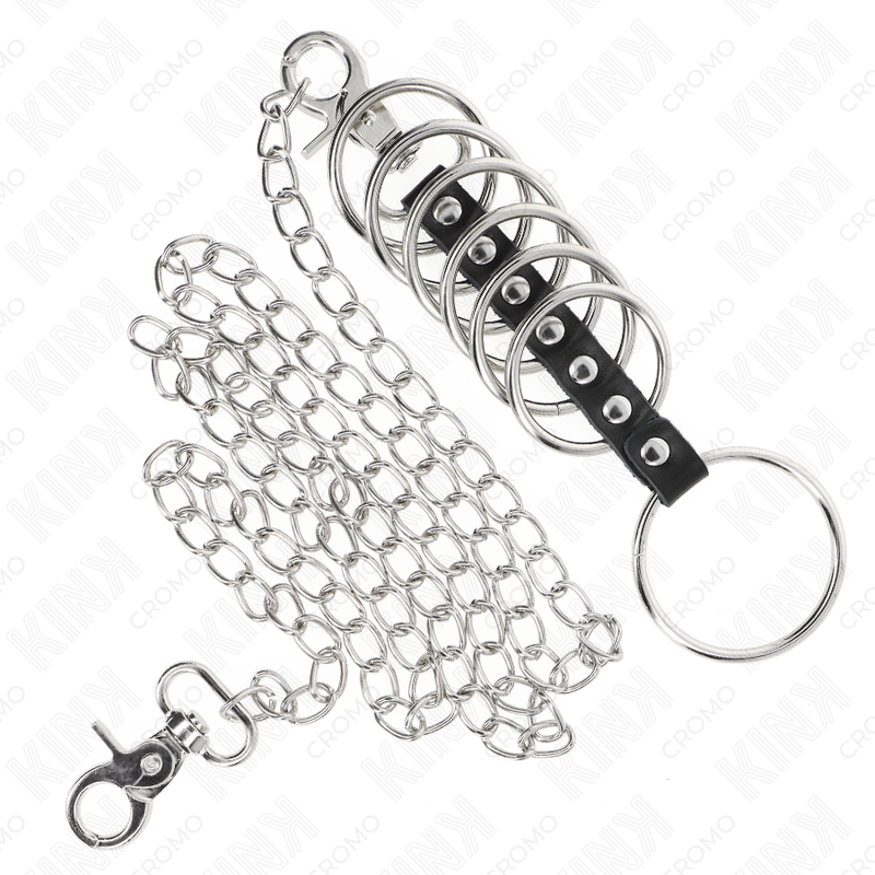 Set Anneaux Péniens Kink 7 Anneaux Métal Cuir Chaîne - Kink - KINK RING POWER