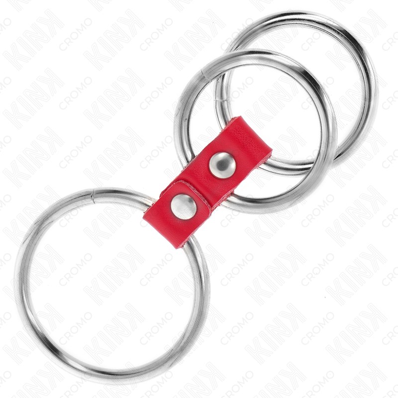Anneau pénien triple métal 3,7-5 cm avec cuir rouge - Kink - KINK RING POWER
